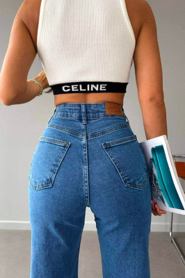 Blugi wide leg Gilbert, cu super elastan si talie inalta, Albastru deschis 1