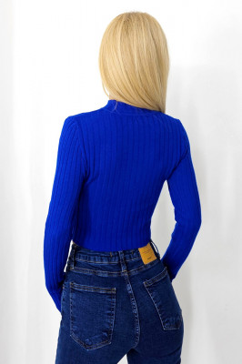 Bluza casual Claudine, cu guler inalt si detaliu impletit, Albastru, Marime S/M spate