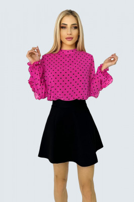Bluza eleganta Aisha, cu maneca lunga, volane si croiala lejera cu buline, Fucsia