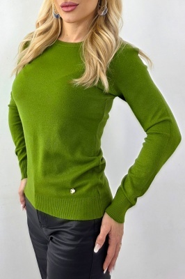 Bluza office accesorizata TERA, cu bumbac si casmir, Verde Kaki, Marime S/M