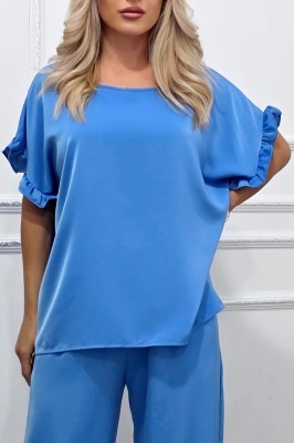 Bluza vaporoasa NORYA, cu maneca scurta si volane, Albastru deschis