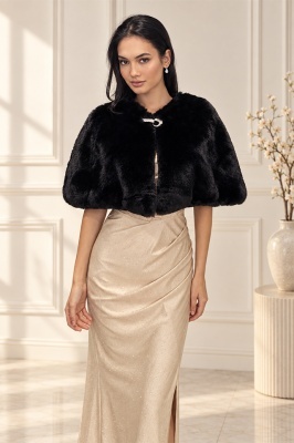 Bolero blana ecologica PAOLLA, cu prindere tip brosa, Negru, Marime OneSize
