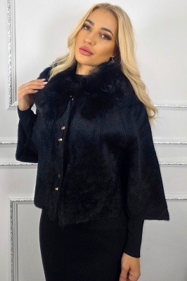 Bolero cu guler imblanit TONYA si inchidere capse, Negru, Marime S/M