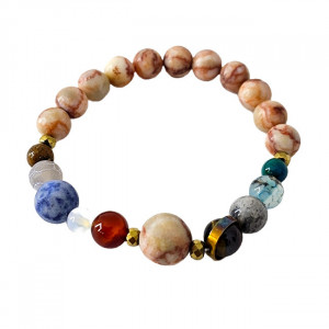 Bratara 10 Planets Red Veined White Onyx, din pietre semipretioase in cutie cadou, semnificand planetele galaxiei 3