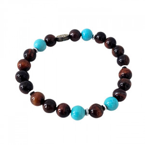 Brățară Amethyst Red Tiger Eye & Turquoise, din pietre semiprețioase si charm pomul vietii, in cutie cadou 3