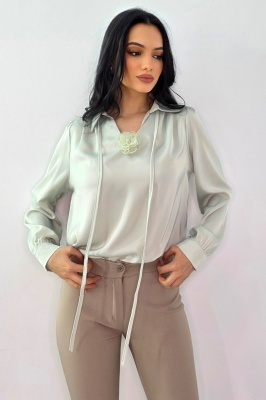 Camasa aspect matasos DORYA, cu perla si brosa detasabila, Vernil, Marime S/M