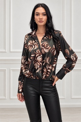 Cămașă casual ANELIS, cu efect petrecut și croială asimetrică, Verde, Marime S/M