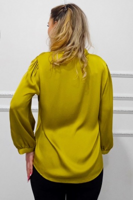 Camasa satinata Soft Whisper, cu guler esarfa si manseta lejera, Verde Olive, Marimi Large verso