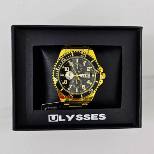 Ceas elegant barbatesc Ulysses DELTA, cu quartz si cadran din otel inoxidabil, in cutie eleganta, Auriu 1