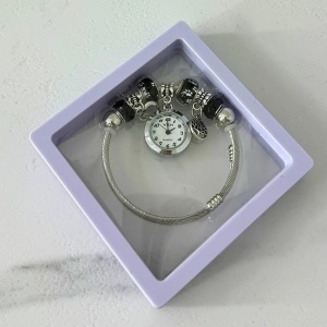 Ceas elegant Silver VSH cu pandativ, margele tip Murano si bratara reglabila, Lila