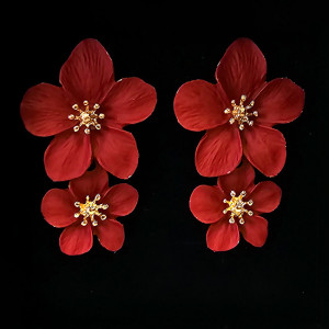 Cercei lungi Sublime Petunia, cu design floral, realistic, in cutie eleganta, Rosu1