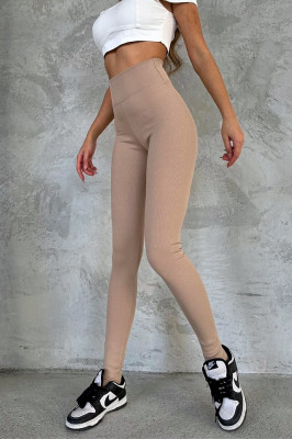 Colanti fitness Slim Vibes, aspect reiat, tetra si banda lata in talie cu efect modelator, Crem 3