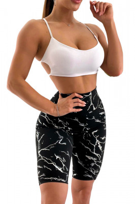 Colanti scurti fitness Ethan, cu banda modelatoare in talie si imprimeu variat, Silver Abstract 2
