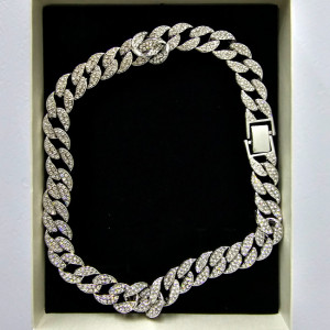 Colier inox Hip Hop Heavy, cu pietre semipretioase, ambalat in cutie eleganta, Argintiu, EAV53