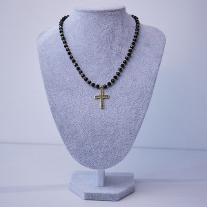 Colier unisex din inox, Desire, de tip rozariu, cu pandativ tip cruce, ambalat in cutie deosebita, Cristale mari 3