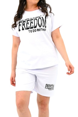 Compleu batal Melis, cu tricou imprimat si pantaloni scurti, Alb 3