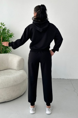 Compleu bumbac si denim ALFENA, cu pantaloni si hanorac cu gluga, Negru spate