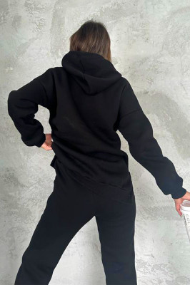 Compleu bumbac vatuit BiGest, cu gluga, inscriptionat, si croi sport, Negru 4