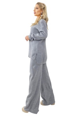 Compleu casual cu lana ELETRA, bluza asimetrica si cristale laterale, GRI, Marime M/L