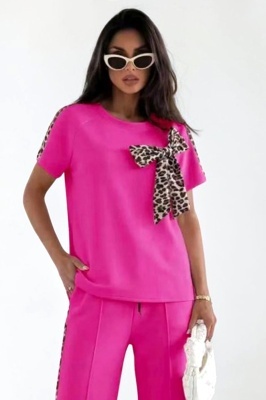 Compleu casual lejer Valesia, cu funda animal print, Fucsia, Marime S/M/L