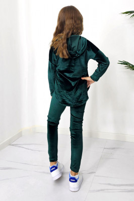 Compleu casual, Zoya Kids, din catifea, cu pantaloni slim si bluza cu gluga, Verde 4