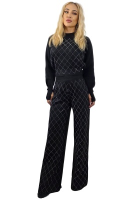 Compleu cu lana si cristale Rewe Mirage, pantaloni si jerseu, Negru, Marime S/M/L