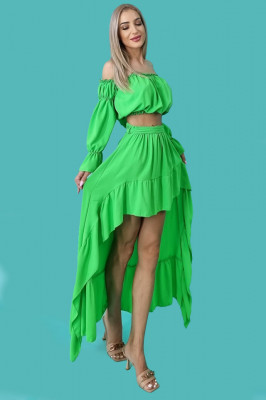 Compleu Edith, fusta si top scurt, Verde3
