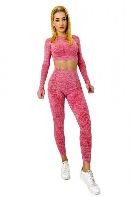 Compleu sport pentru fitness Wish, cu top scurt si colanti cu imprimeu, Marime universala