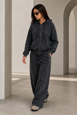 Compleu oversize din bumbac CATANIA, cu gluga si pantaloni largi, GRI Antracit