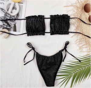 Costum de baie doua piese My Desire negru cu fir argintiu-fata