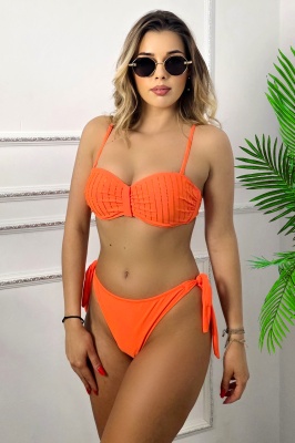 Costum de baie doua piese TERREY, slip reglabil si sutien cu paiete, Portocaliu