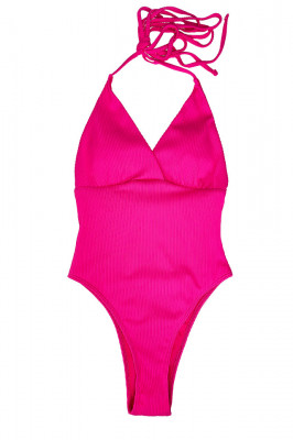 Costum de baie intreg Millan, snur lung cu optiuni variate de legare, Roz4
