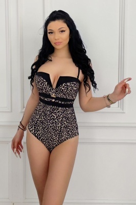 Costum de baie intreg Rosavelle, cupe buretate cu efect moderat push-up, BEJ animal print