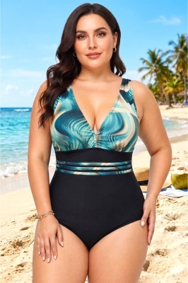 Costum de baie intreg VELMORA, cu slip basic si acoperire medie-spate, OceanFlow Turquoise