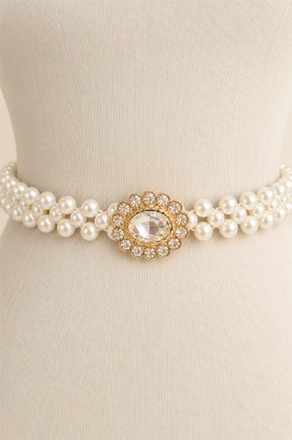 Curea elastica Heritage, cu perle si catarama metalica, Gold HALO