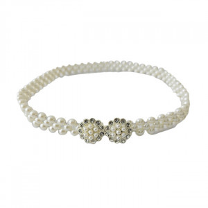 Curea elastica Pearly, catarama metalica decorativa si perle, Anemona
