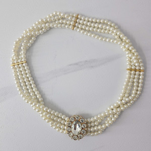 Curea elastica Pearly, catarama metalica decorativa si perle, Crystal Flower 1