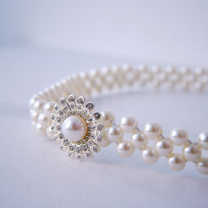 Curea elastica Pearly, catarama metalica decorativa si perle, Flower 1