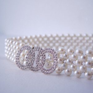 Curea elastica Pearly, catarama metalica decorativa si perle, Olimpic Alb 2