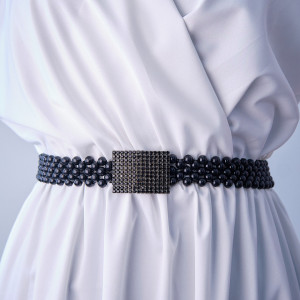Curea elastica Pearly, catarama metalica decorativa si perle, Onix Negru 2