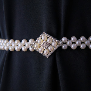 Curea elastica Pearly, catarama metalica decorativa si perle, Rhomb Argintiu 3