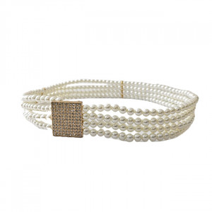 Curea elastica Pearly, catarama metalica decorativa si perle, Square