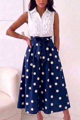 Fusta eleganta cu buline NORINE, funda in talie si buzunare, Bleumarin, Marime S/M/L