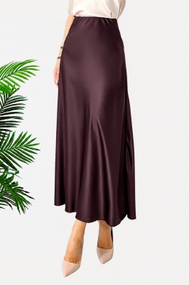 Fusta eleganta Penelope, satinata si croi lung, Maro Ciocolata, Marime S/M/L