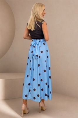 Fusta lunga cu buline Petronela baby blue cu funda in talie si buzunare laterale