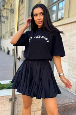 Fusta pantaloni cu volane, TWIST croiala scurta cu volum, Negru