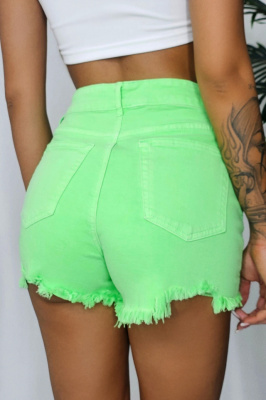 Fusta-pantalon de blugi Nirvana, cu decupaje si croiala asimetrica, Verde deschis spate
