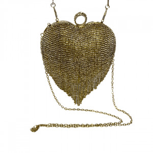 Geanta de ocazie, Glimmer, Gold, in forma de inima, cu strasuri si detalii metalice, Lant auriu1