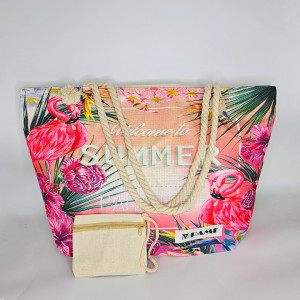 Geanta de plaja Genevie, cu imprimeu de vara si portofel asortat, Summer Paradise,  2
