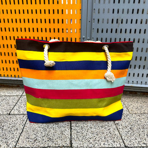 Geanta de plaja Nautic Holiday, cu imprimeu de vara si manere tip sfoara, Stripes Bee1